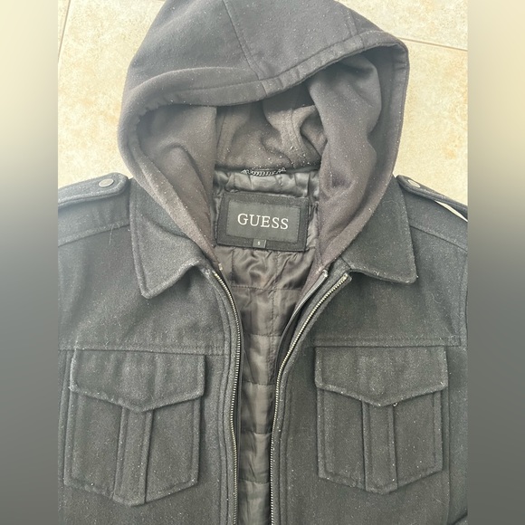 Guess Men’s Small Coat Jacket With removable Hoodie, Black - Picture 6 of 7